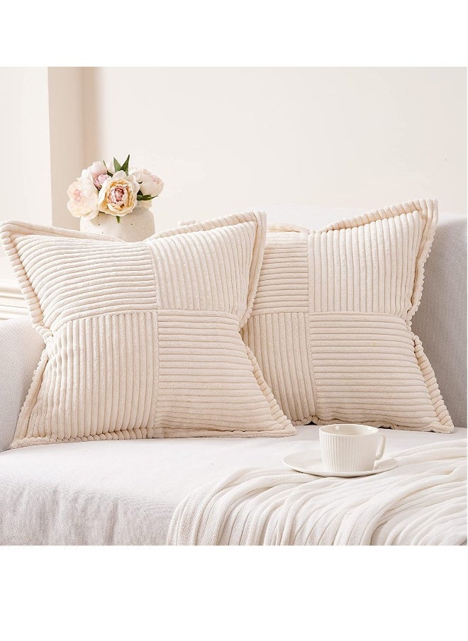 Cream Throw Pillows Covers 18 x 18（45 X 45 cm） Set of 4 Corduroy Decorative Rustic Modern Farmhouse Pillow Cover, Square Boho Cushion Case for Couch Sofa Bedroom Living Room NO Pillow Insert