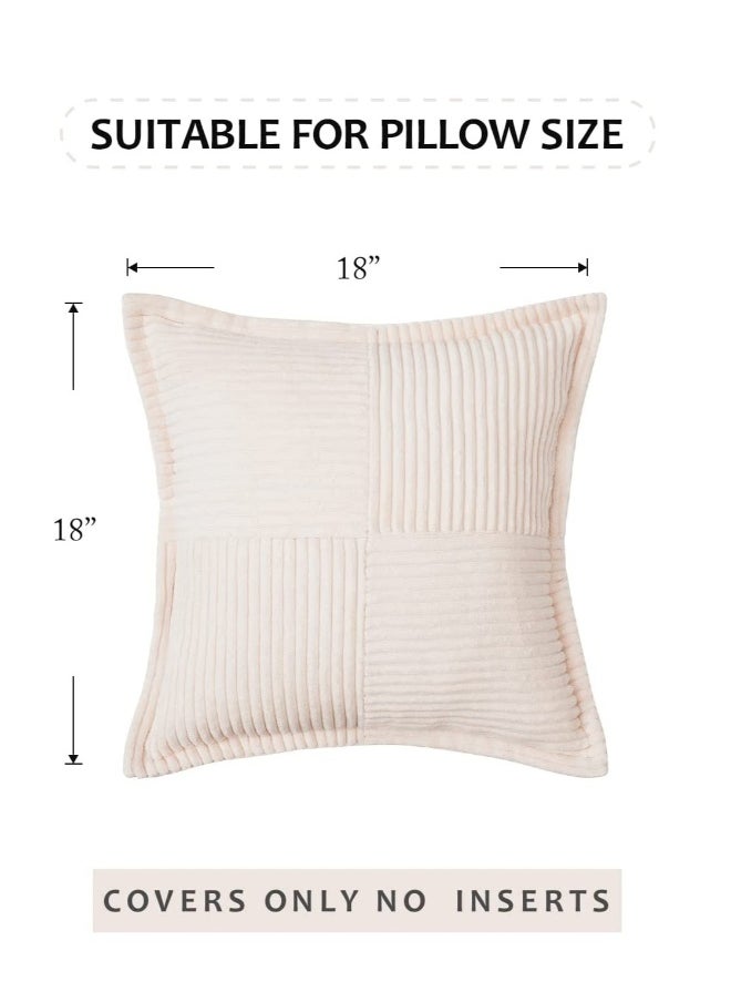 Cream Throw Pillows Covers 18 x 18（45 X 45 cm） Set of 4 Corduroy Decorative Rustic Modern Farmhouse Pillow Cover, Square Boho Cushion Case for Couch Sofa Bedroom Living Room NO Pillow Insert