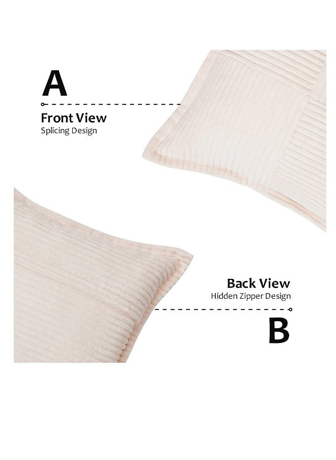 Cream Throw Pillows Covers 18 x 18（45 X 45 cm） Set of 4 Corduroy Decorative Rustic Modern Farmhouse Pillow Cover, Square Boho Cushion Case for Couch Sofa Bedroom Living Room NO Pillow Insert