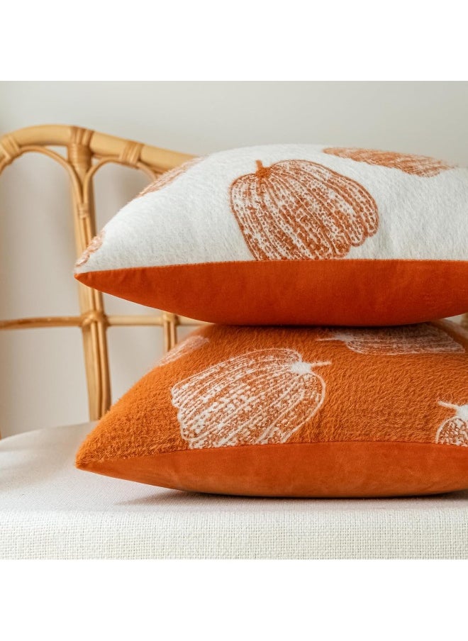 2 Pumpkin Autumn Pillow Covers 18 ‘x18’ Orange Farmhouse Velvet Decorative Pillow for Sofa Luxury Home Decor Faux Fur Pillow Covers
