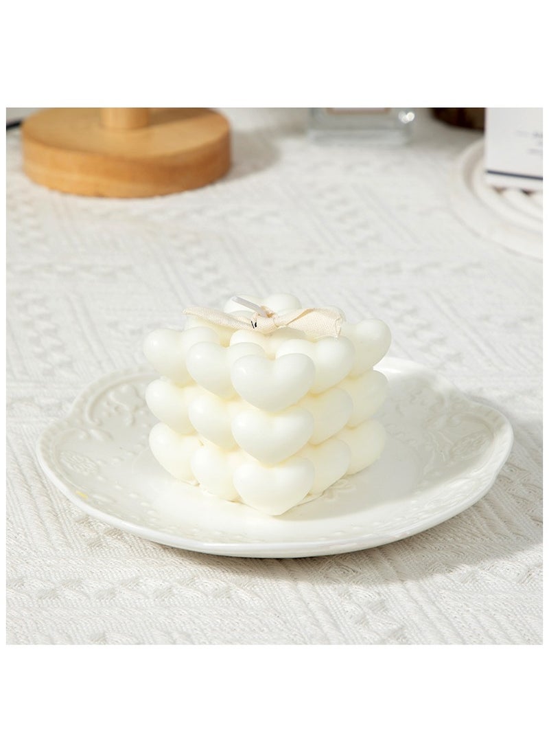 2pcs Candle Gift Set (White+White) – Heart u0026 Magic Cube Handmade Aromatherapy Candles, Perfect for Tanabata, Birthdays, Weddings, Home u0026 Tabletop Decor