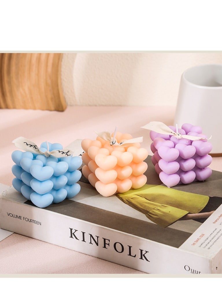 2pcs Candle Gift Set (White+White) – Heart u0026 Magic Cube Handmade Aromatherapy Candles, Perfect for Tanabata, Birthdays, Weddings, Home u0026 Tabletop Decor