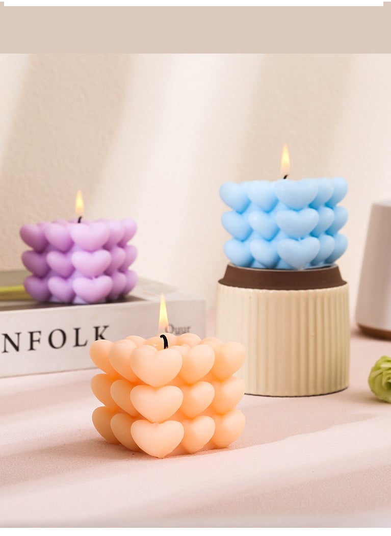 2pcs Candle Gift Set (White+White) – Heart u0026 Magic Cube Handmade Aromatherapy Candles, Perfect for Tanabata, Birthdays, Weddings, Home u0026 Tabletop Decor