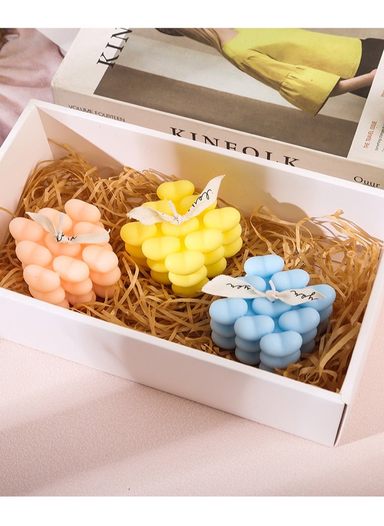 2pcs Candle Gift Set (White+White) – Heart u0026 Magic Cube Handmade Aromatherapy Candles, Perfect for Tanabata, Birthdays, Weddings, Home u0026 Tabletop Decor