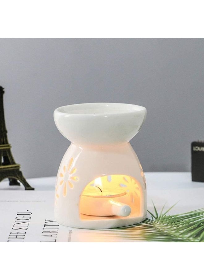2-Piece Ceramic Oil Burner With Candle Holder Set White One Size