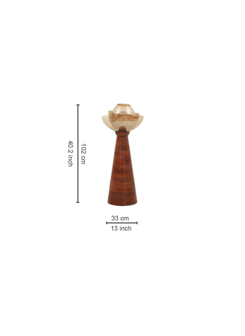 Royaloak 3 Glass Lotus Wooden Candle Holder Large | Pillar Design | Durable Solid Wood | Detachable Glass | Ideal for use with pillar Candle | Lotus Design Cup