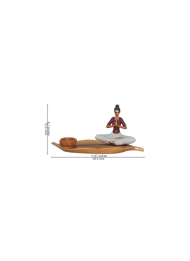Royaloak Meditate Adult Yoga Candle Holder | Polyresin | Rose Gold Finish | On base used felt for grip and table protect | Ideal for Table Decor and Shlves Showpiece | Ideal for Tealight Candles