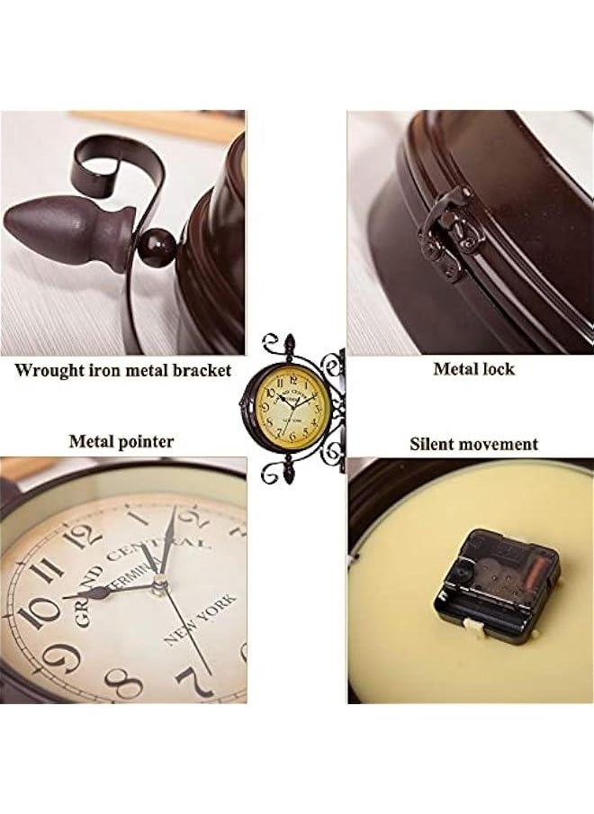 FBBSZSD Outdoor Garden Wall Clock, 15 Inch Classical 360°Rotation Double Sided Train Station Clock with Station Bracket Garden Clock Indoor Outdoor Decoration Waterproof Outdoor Clock