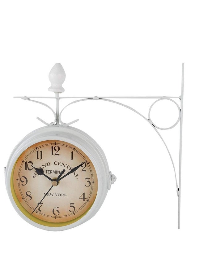 Double Sided Wall Clock  Two Faces Clock Garden Clock Outdoor Clock 8.6inch Retro Double-Sided Wall Clock Full Mold Die Casting  Vintage Hanging Clock for Indoor Outdoors Garden Décor  White