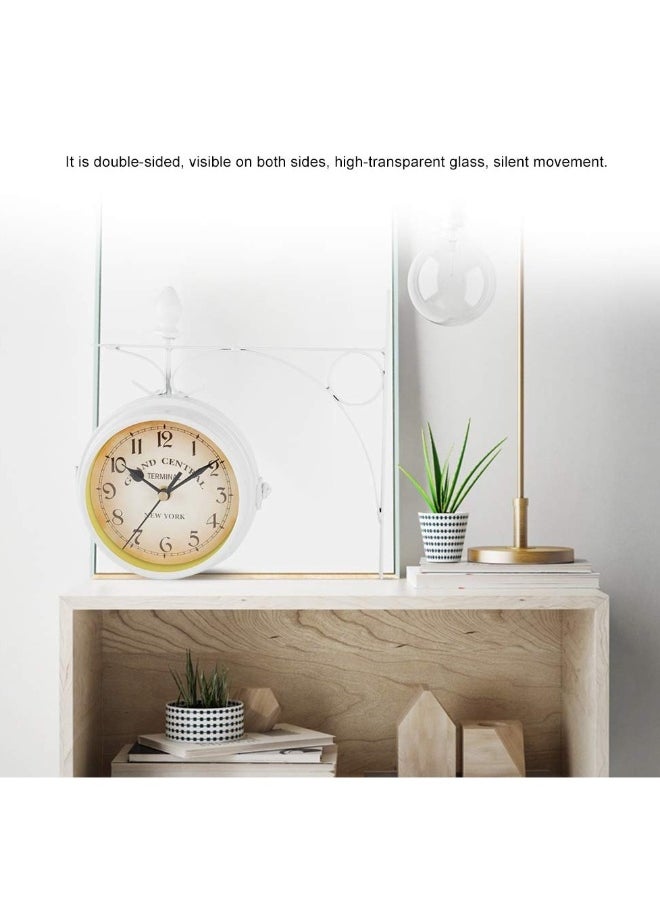 Double Sided Wall Clock  Two Faces Clock Garden Clock Outdoor Clock 8.6inch Retro Double-Sided Wall Clock Full Mold Die Casting  Vintage Hanging Clock for Indoor Outdoors Garden Décor  White