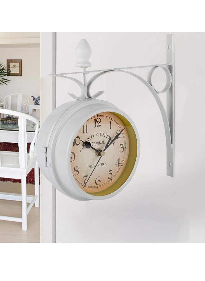 Double Sided Wall Clock  Two Faces Clock Garden Clock Outdoor Clock 8.6inch Retro Double-Sided Wall Clock Full Mold Die Casting  Vintage Hanging Clock for Indoor Outdoors Garden Décor  White