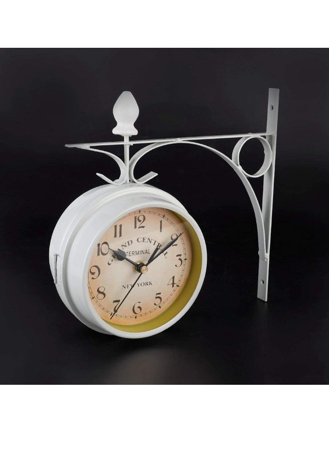 Double Sided Wall Clock  Two Faces Clock Garden Clock Outdoor Clock 8.6inch Retro Double-Sided Wall Clock Full Mold Die Casting  Vintage Hanging Clock for Indoor Outdoors Garden Décor  White
