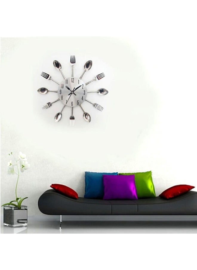 Cutlery Pattern Analog Wall Clock Silver 32 x 32cm