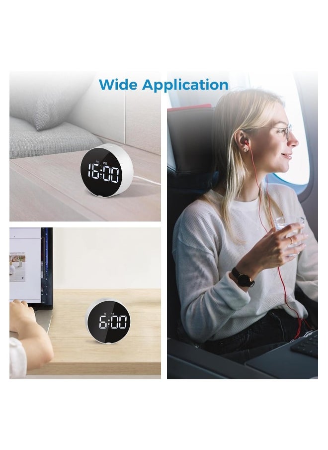 Small Digital Alarm Clock LED Desk Travel Electronic Clock Dual Alarm Snooze Dimmable Day Set 12/24H Week Display 4inch White (No Battery＆Adapter)