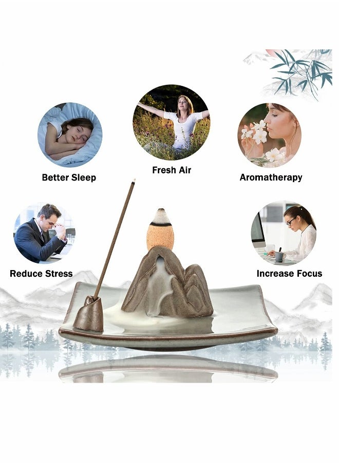 Incense Holder, Incense Waterfall Burner, Ceramic Incense Holder for Sticks, Cones, Sticks Ash Catcher Tray, Home Decor Accessories, Yoga Meditation Incense Holder (Mountain)