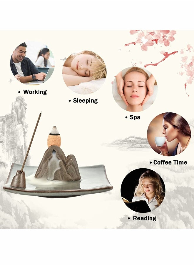 Incense Holder, Incense Waterfall Burner, Ceramic Incense Holder for Sticks, Cones, Sticks Ash Catcher Tray, Home Decor Accessories, Yoga Meditation Incense Holder (Mountain)