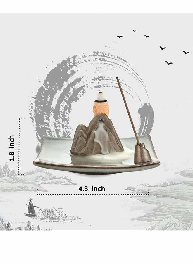 Incense Holder, Incense Waterfall Burner, Ceramic Incense Holder for Sticks, Cones, Sticks Ash Catcher Tray, Home Decor Accessories, Yoga Meditation Incense Holder (Mountain)