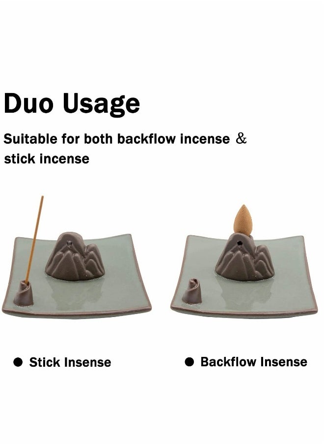 Incense Holder, Incense Waterfall Burner, Ceramic Incense Holder for Sticks, Cones, Sticks Ash Catcher Tray, Home Decor Accessories, Yoga Meditation Incense Holder (Mountain)