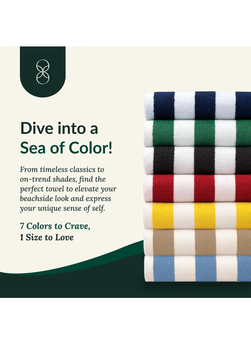 Cabana Stripe Beach Towel Set Pack of 2, Oversized Soft Cotton Towel, Perfect for Beach ,30x60, Green
