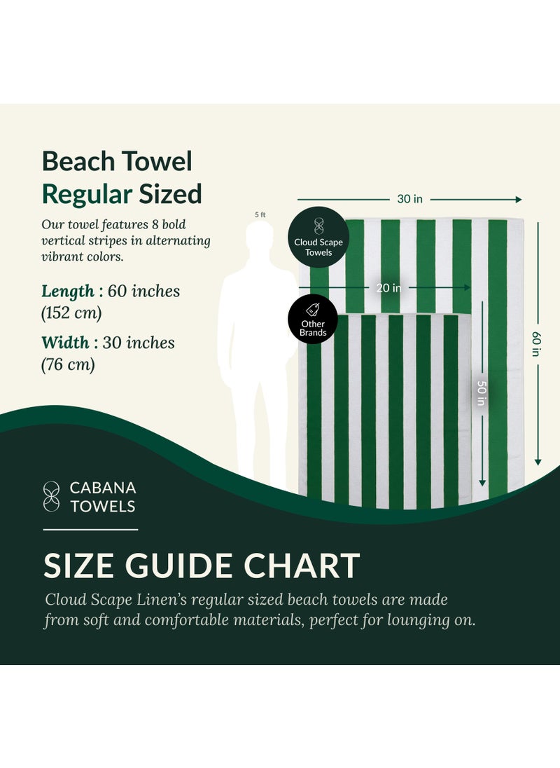 Cabana Stripe Beach Towel Set Pack of 2, Oversized Soft Cotton Towel, Perfect for Beach ,30x60, Green