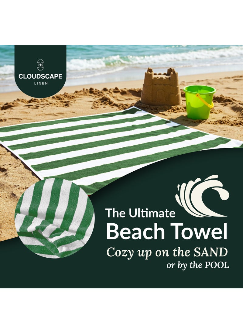 Cabana Stripe Beach Towel Set Pack of 2, Oversized Soft Cotton Towel, Perfect for Beach ,30x60, Green