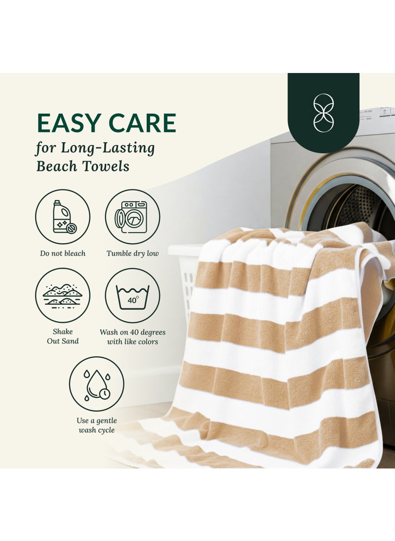 Cabana Stripe Beach Towel Set Pack of 2, Oversized Soft Cotton Towel, Perfect for Beach ,30x60, Beige