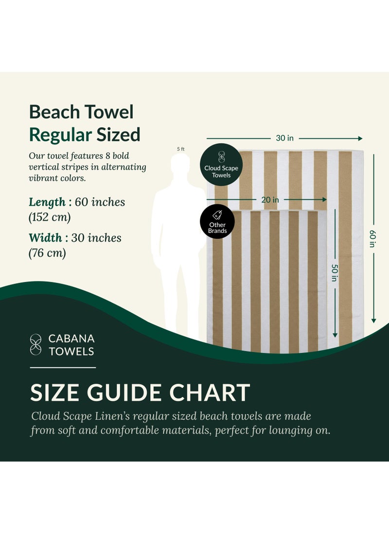 Cabana Stripe Beach Towel Set Pack of 2, Oversized Soft Cotton Towel, Perfect for Beach ,30x60, Beige