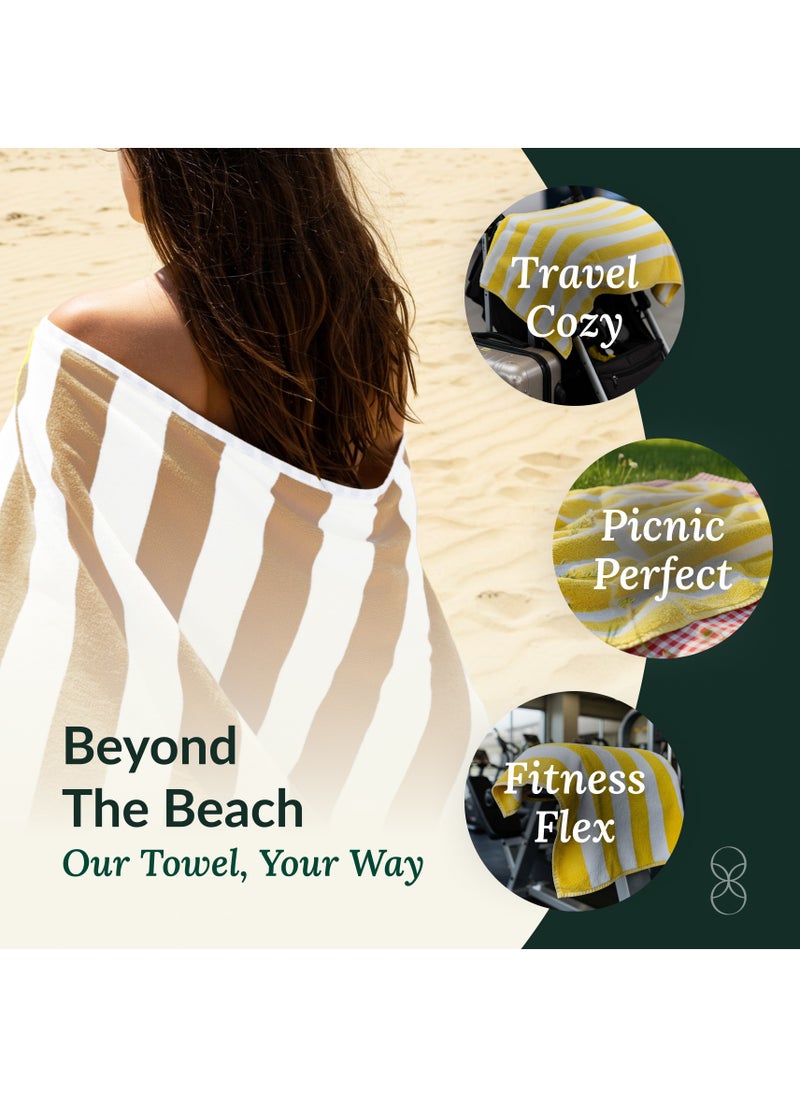 Cabana Stripe Beach Towel Set Pack of 2, Oversized Soft Cotton Towel, Perfect for Beach ,30x60, Beige