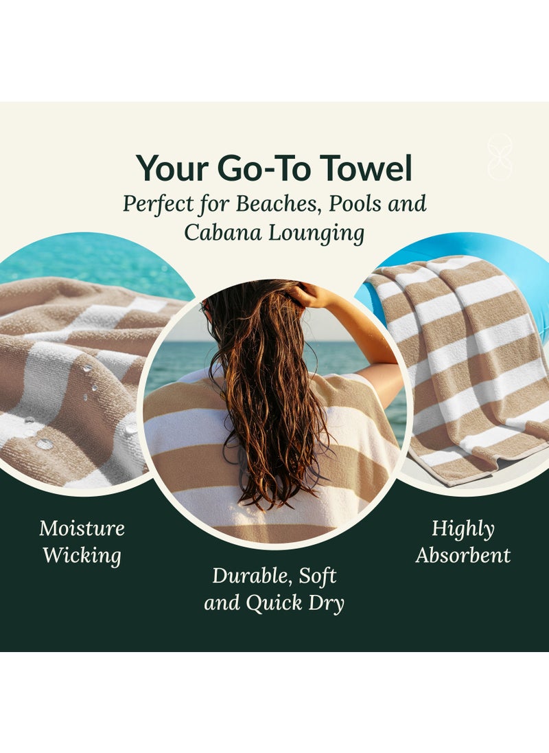 Cabana Stripe Beach Towel Set Pack of 2, Oversized Soft Cotton Towel, Perfect for Beach ,30x60, Beige