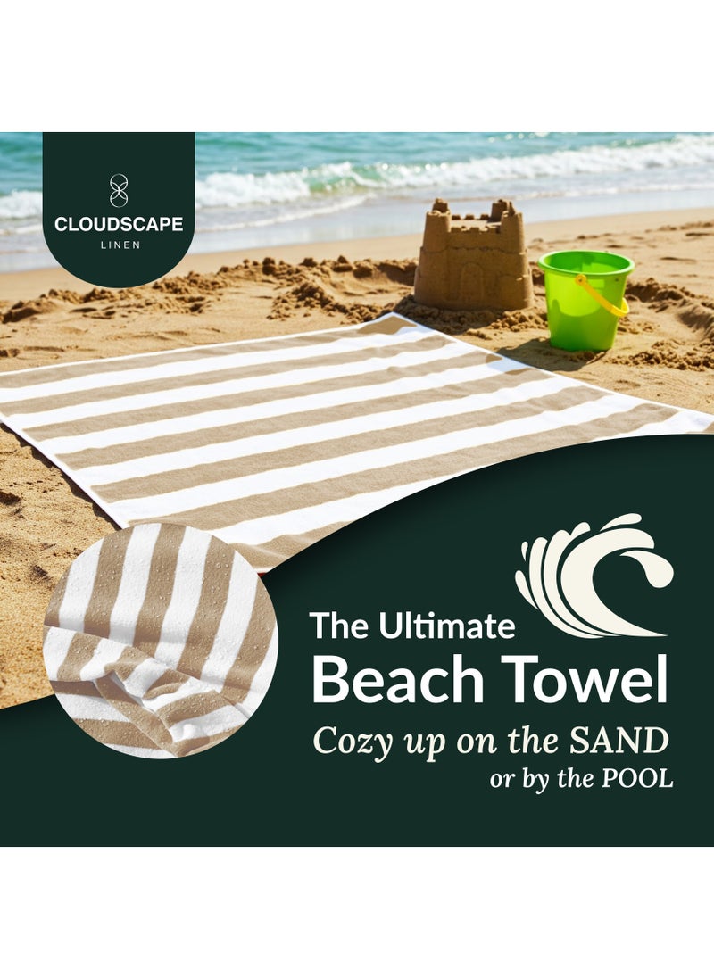 Cabana Stripe Beach Towel Set Pack of 2, Oversized Soft Cotton Towel, Perfect for Beach ,30x60, Beige