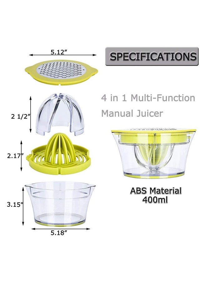 Citrus Lemon Orange Juicer Manual Hand Squeezer with Built-in Measuring Cup and Grater, 12OZ, Green green