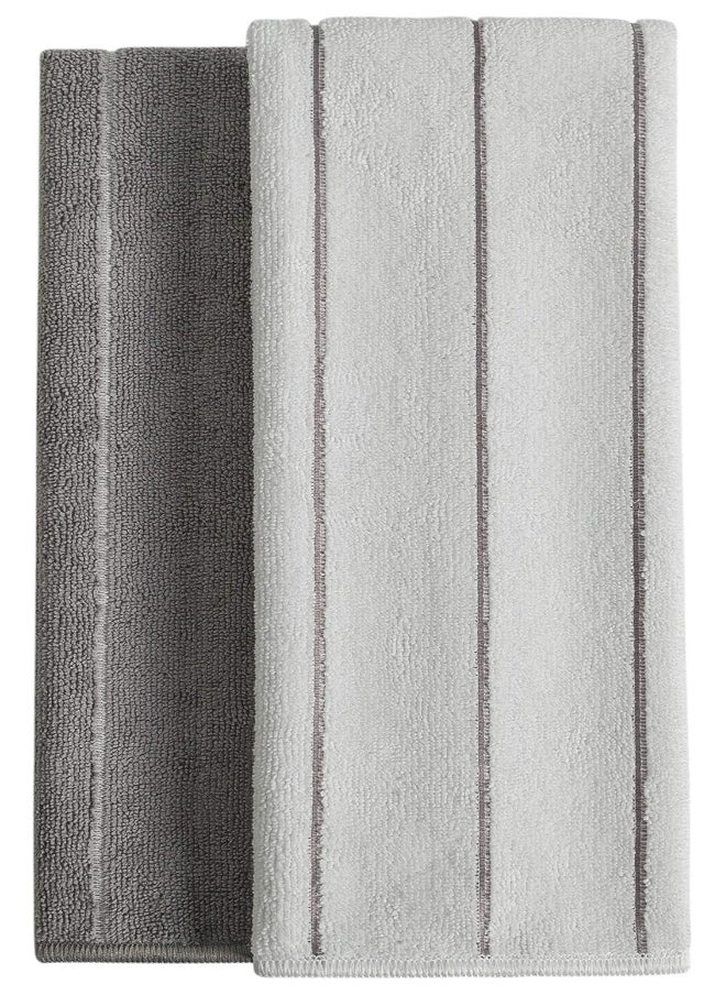 kitchen cloth dish towels,dish rags super absorbent, large and thick floppy towel,Nonstick Oil and Reusable, striped design 2 gray and 2 white