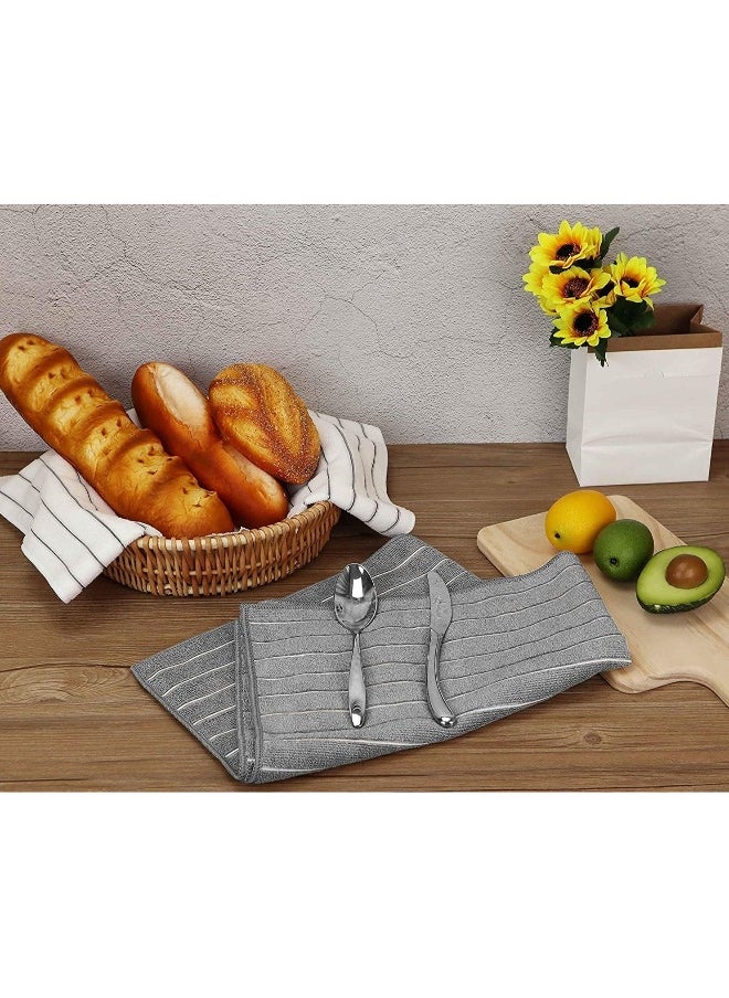 kitchen cloth dish towels,dish rags super absorbent, large and thick floppy towel,Nonstick Oil and Reusable, striped design 2 gray and 2 white