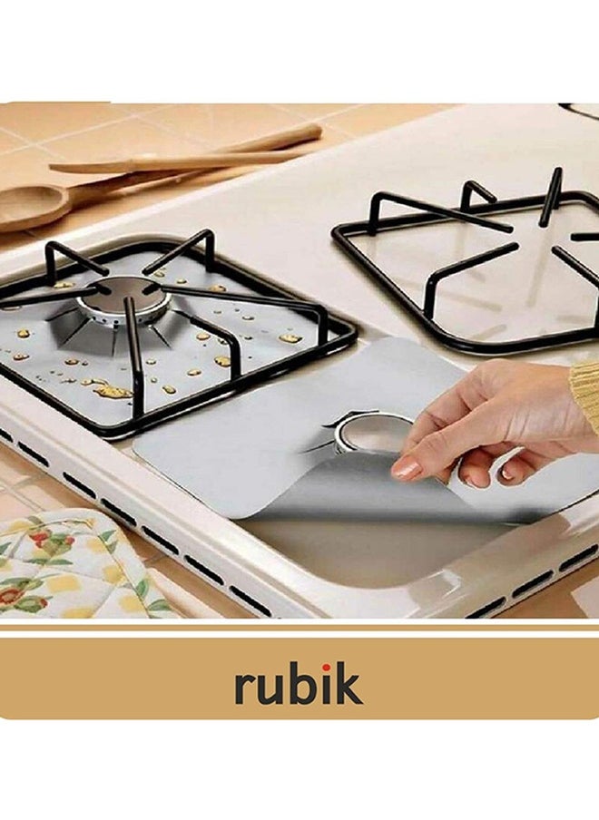 8-Piece Gas Stove Burner Cover Silver 25 x 25centimeter