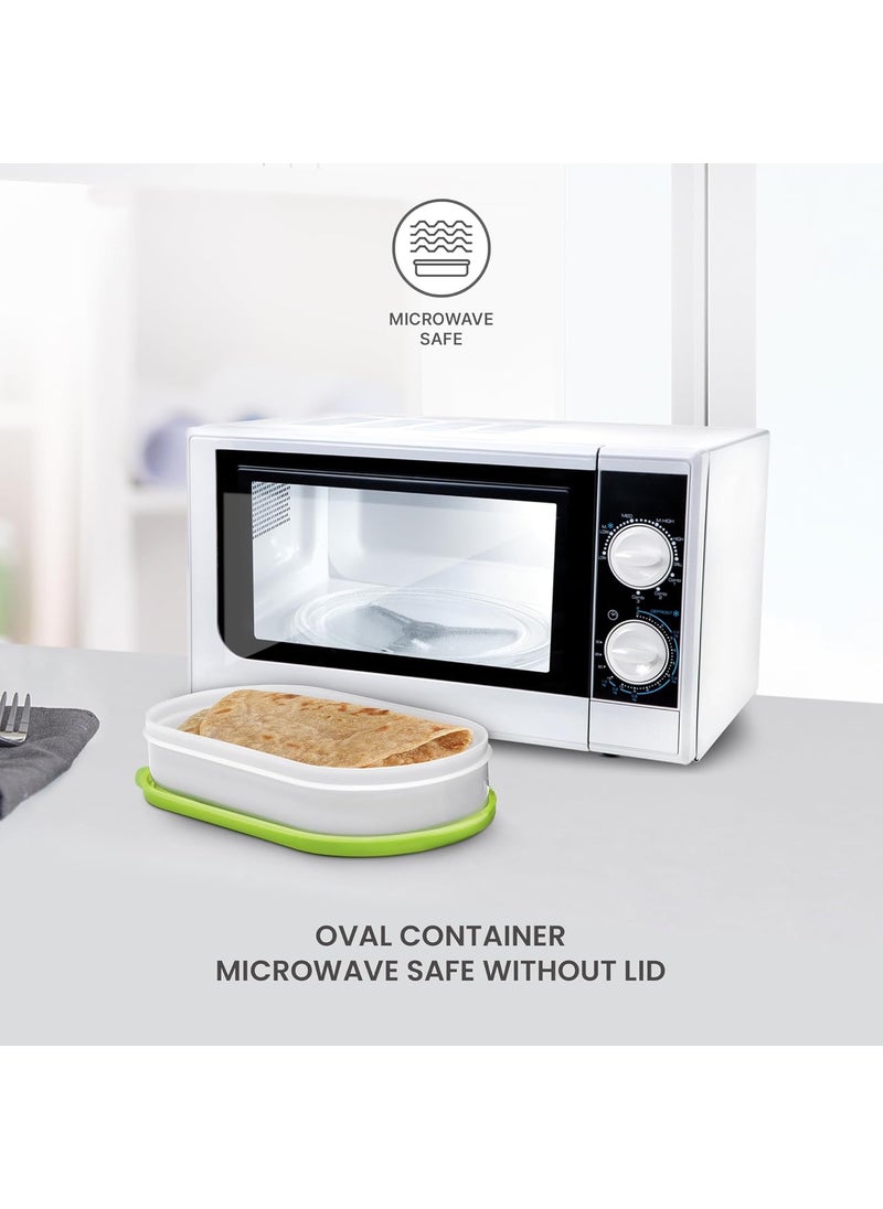 MILTON Executive Lunch Box, 2 Round Inner Steel Round Containers 280ml Each and 1 Microwave Safe Oval Plastic Container, 450ml with Insulated Bag, Office Tiffin for Leak-Proof, Easy to Carry, Green