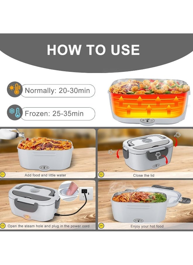 Portable Food Warmer, Car Truck Work Camping Lunch Heating Microwave, Leak Proof 3 in 1 Hot Lunch Box with Stainless Steel Container Fork Spoon