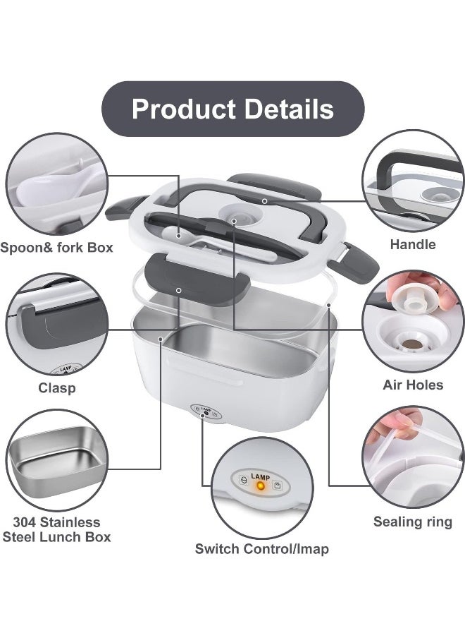 Portable Food Warmer, Car Truck Work Camping Lunch Heating Microwave, Leak Proof 3 in 1 Hot Lunch Box with Stainless Steel Container Fork Spoon