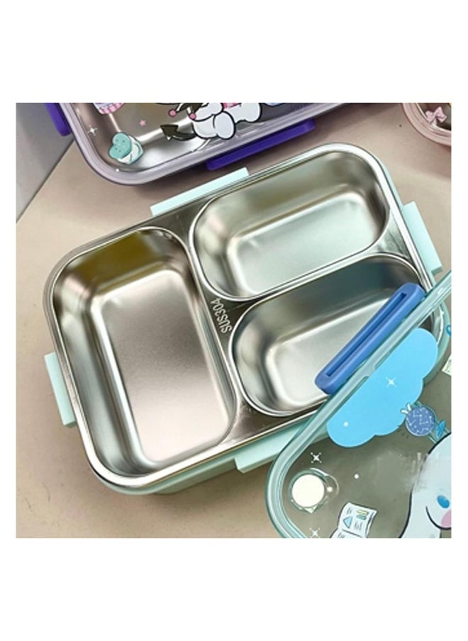 Cartoon Cute Cinnamoroll Printed All-in-One Bento Box with Spoon Fork Kawaii 4 Point Locking Lunch Box Container for Food Fruit Snacks