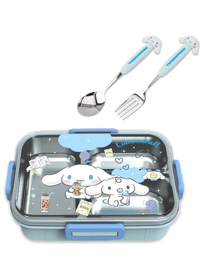 Cartoon Cute Cinnamoroll Printed All-in-One Bento Box with Spoon Fork Kawaii 4 Point Locking Lunch Box Container for Food Fruit Snacks