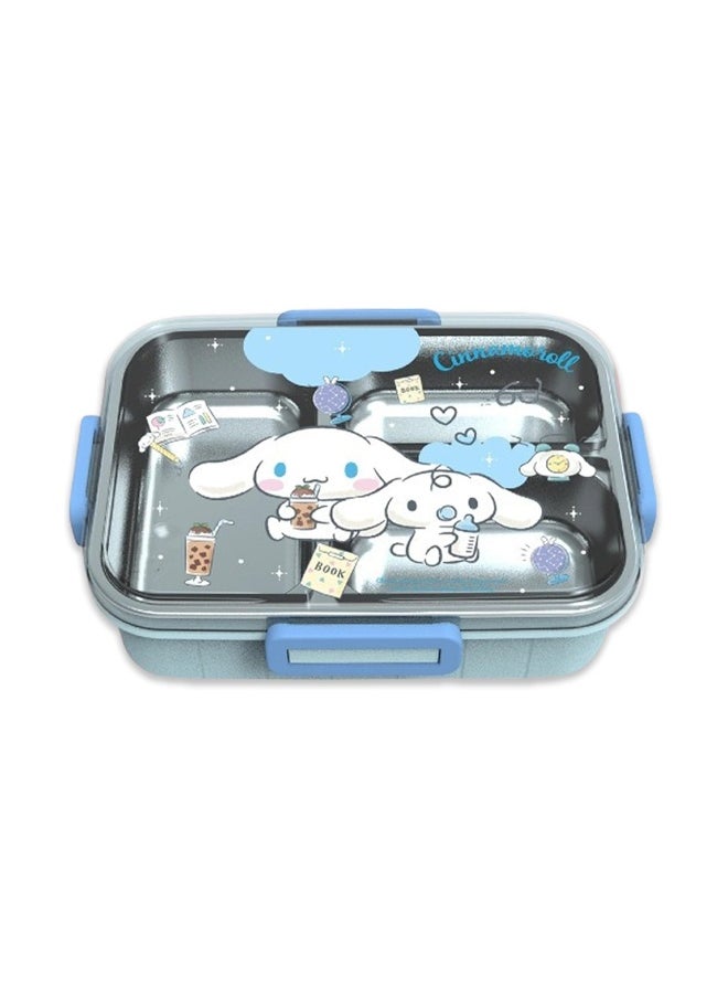 Cartoon Cute Cinnamoroll Printed All-in-One Bento Box with Spoon Fork Kawaii 4 Point Locking Lunch Box Container for Food Fruit Snacks