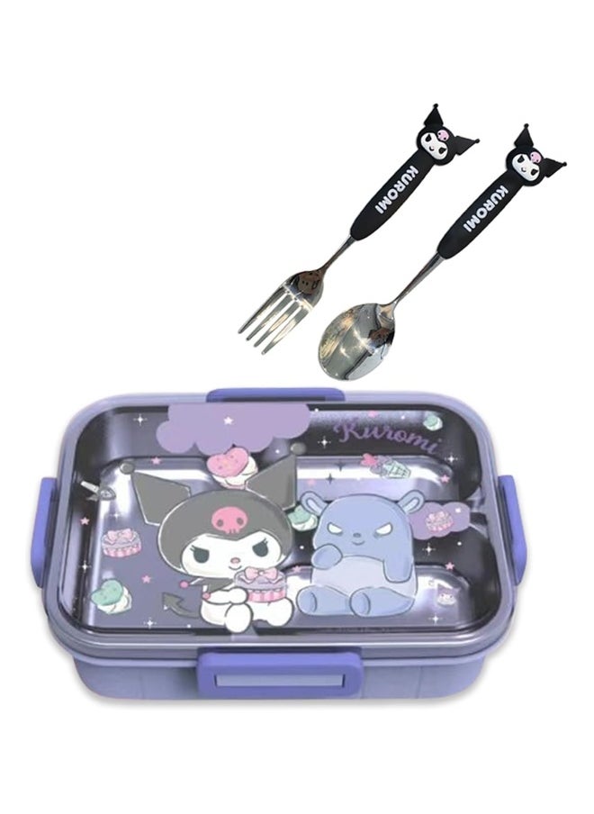 Cartoon Cute Kuromi Printed All-in-One Bento Box with Spoon Fork Kawaii 4 Point Locking Lunch Box Container for Food Fruit Snacks