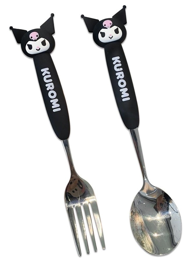 Cartoon Cute Kuromi Printed All-in-One Bento Box with Spoon Fork Kawaii 4 Point Locking Lunch Box Container for Food Fruit Snacks