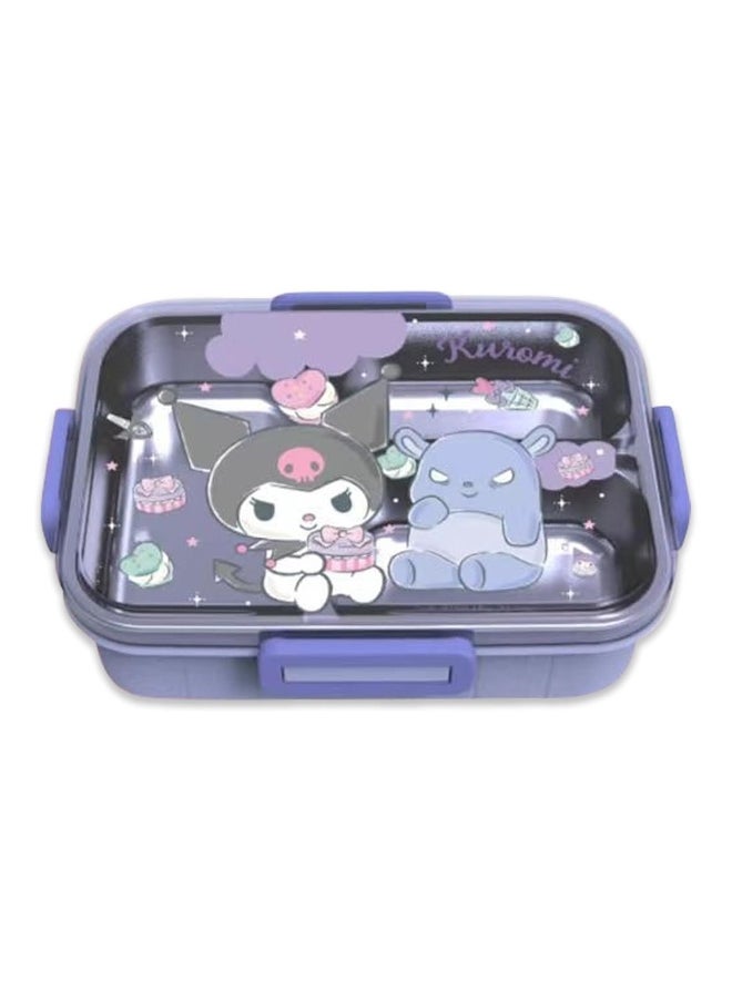 Cartoon Cute Kuromi Printed All-in-One Bento Box with Spoon Fork Kawaii 4 Point Locking Lunch Box Container for Food Fruit Snacks