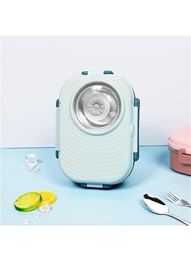 Stainless Steel Bento Lunch Box for Kids and Adults,Stackable BPA-Free Food Containers with 3 Compartments and Reusable Sauce Bowl, Fork and Spoon, (1000ml/34oz,Skyblue)
