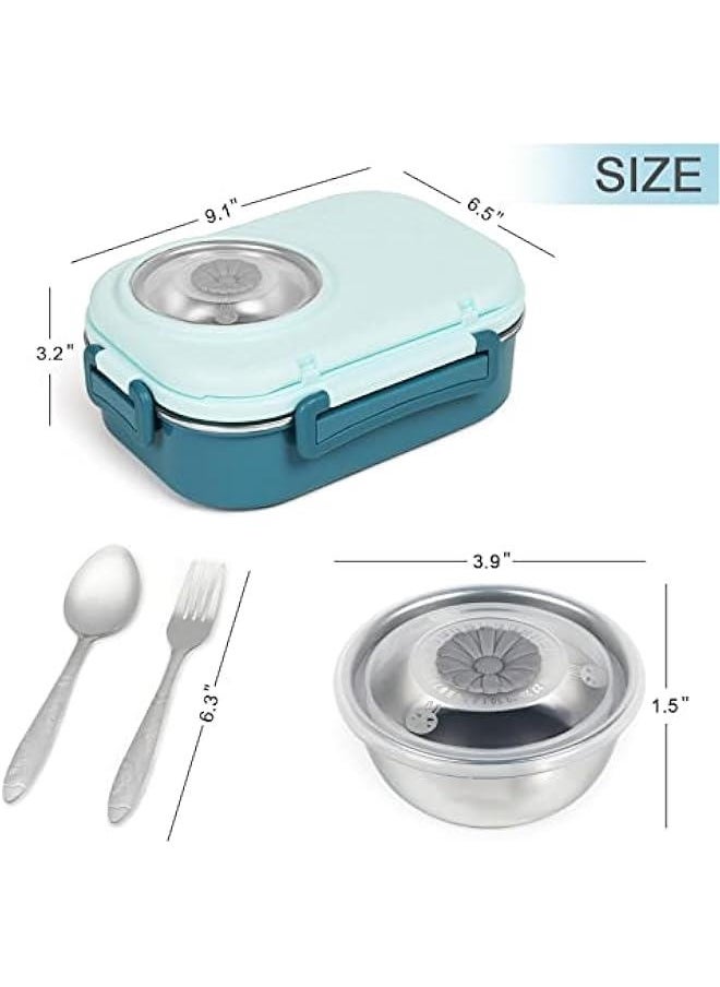 Stainless Steel Bento Lunch Box for Kids and Adults,Stackable BPA-Free Food Containers with 3 Compartments and Reusable Sauce Bowl, Fork and Spoon, (1000ml/34oz,Skyblue)
