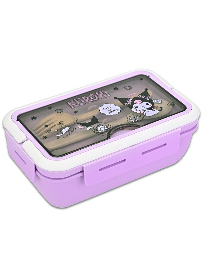 Cartoon Kuromi Cute Printed All-in-One Bento Box with Handle Kawaii 4 Point Locking Lunch Box Container for Food Fruit Snacks
