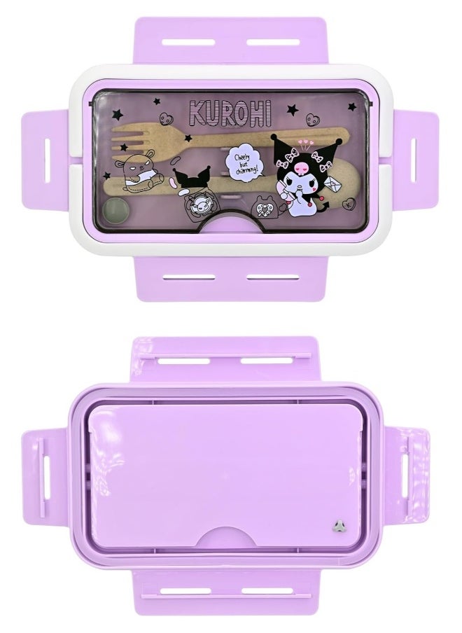 Cartoon Kuromi Cute Printed All-in-One Bento Box with Handle Kawaii 4 Point Locking Lunch Box Container for Food Fruit Snacks