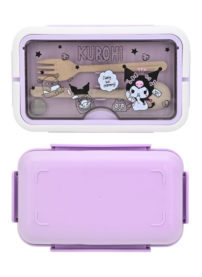 Cartoon Kuromi Cute Printed All-in-One Bento Box with Handle Kawaii 4 Point Locking Lunch Box Container for Food Fruit Snacks