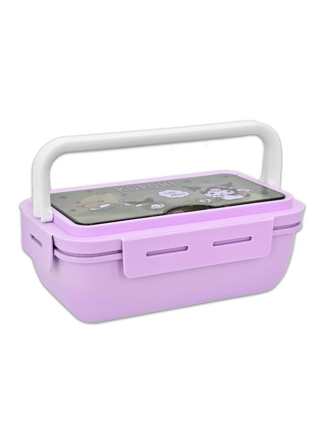 Cartoon Kuromi Cute Printed All-in-One Bento Box with Handle Kawaii 4 Point Locking Lunch Box Container for Food Fruit Snacks