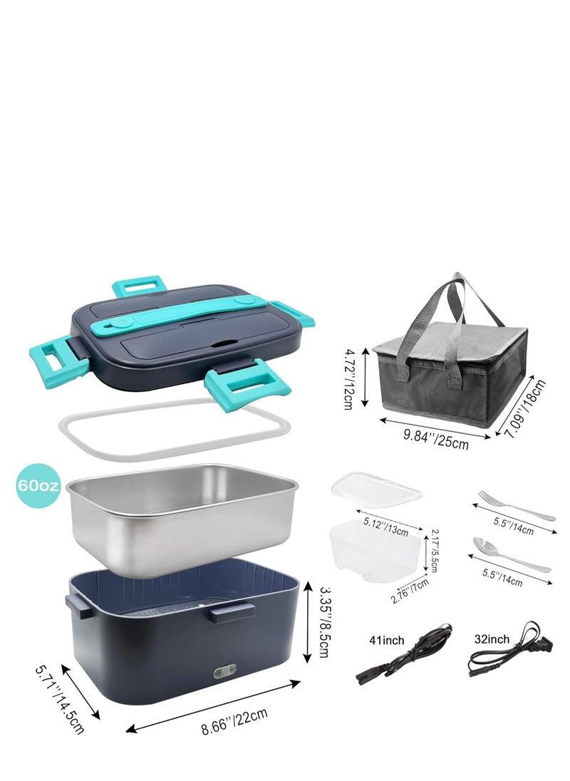 Electric Lunch Box 75W Food Heater for Adults, 12V/24V/110V 1.8L Portable Stainless Steel Heated Lunchbox Food Warmer for Car, Truck, Work, Travel with SS Fork & Spoon and Insulated Carry Bag